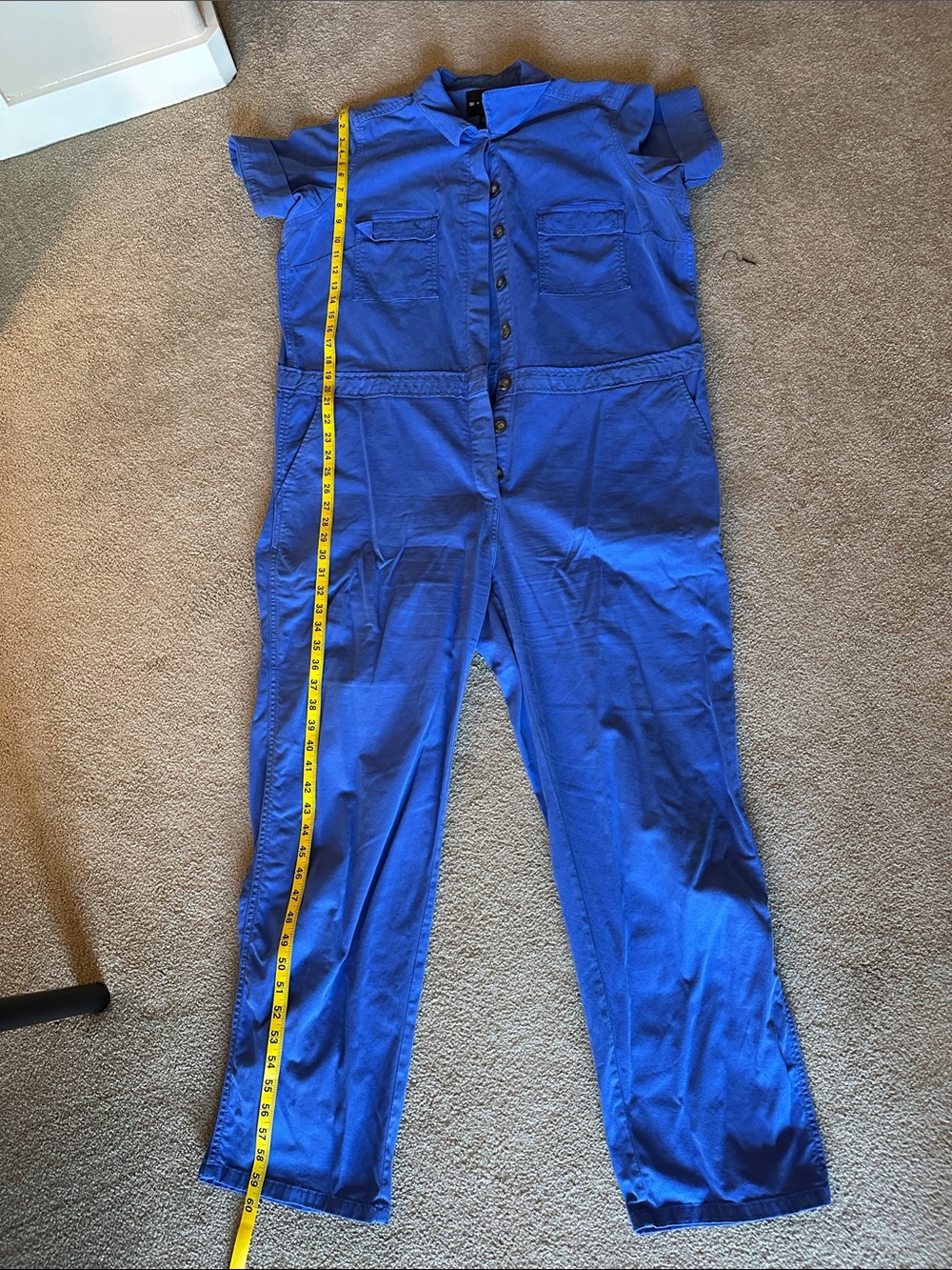 Wildfang Electric Blue Short-Sleeve Button-Front Jumpsuit